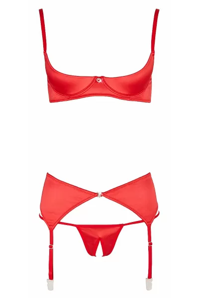 Ensemble lingerie 3 pièces ouvert rouge - Cottelli Lingerie
