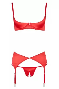 Ensemble lingerie 3 pièces ouvert rouge - Cottelli Lingerie