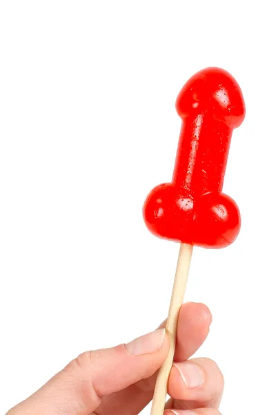 Présentoir de 40 sucettes pénis à la cerise avec effet chauffant épicé