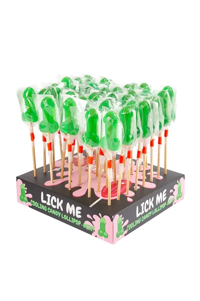 Présentoir de 40 sucettes pénis à la menthe avec effet rafraichissant