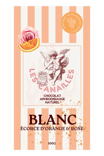 Chocolat blanc écorce d'orange et rose - Tablette 100g - Les canailles