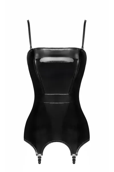 Corset porte-jarretelle vinyle Dominae F381 - Noir Handmade