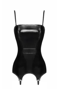 Corset porte-jarretelle vinyle Dominae F381 - Noir Handmade