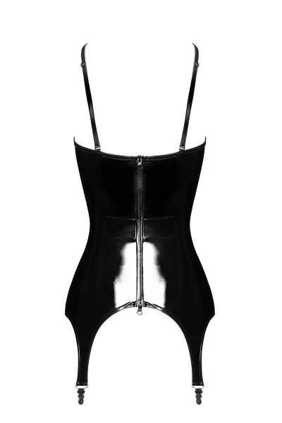 Corset porte-jarretelle vinyle Dominae F381 - Noir Handmade