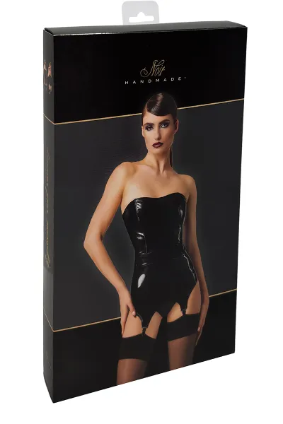 Corset porte-jarretelle vinyle Dominae F381 - Noir Handmade