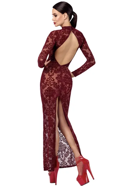 Robe fendue en tulle floqué Kink Royal F383 - Noir Handmade