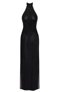 Robe longue en maille pailletée Onyx F372 - Noir Handmade