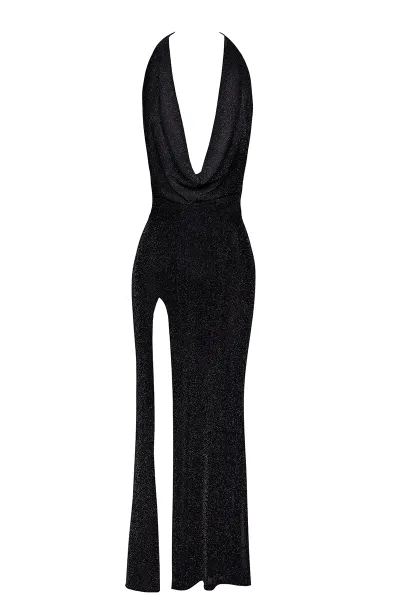 Robe longue fendue Onyx F373 - Noir Handmade