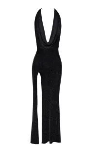 Robe longue fendue Onyx F373 - Noir Handmade