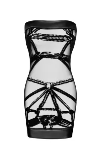 Mini robe floquée à épaules nues Bondesque F359 - Noir Handmade