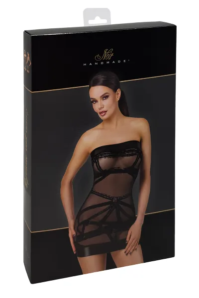 Mini robe floquée à épaules nues Bondesque F359 - Noir Handmade