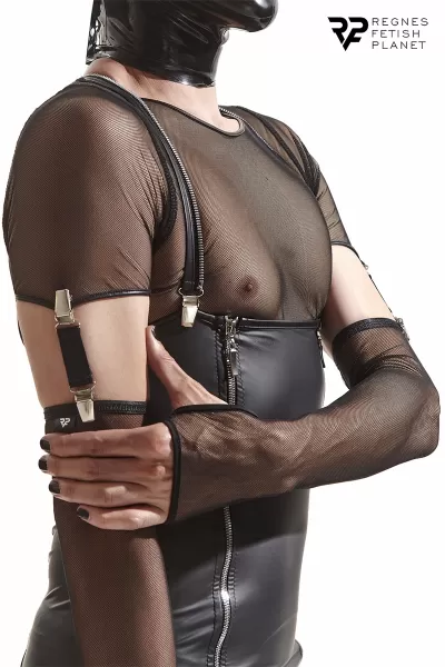 Gants longs en maille noire avec bretelles - Regnes