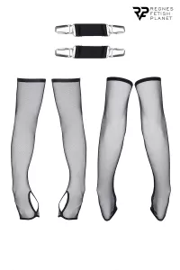 Gants longs en maille noire avec bretelles - Regnes