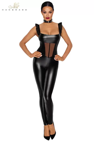 Combinaison wetlook et tulle F256